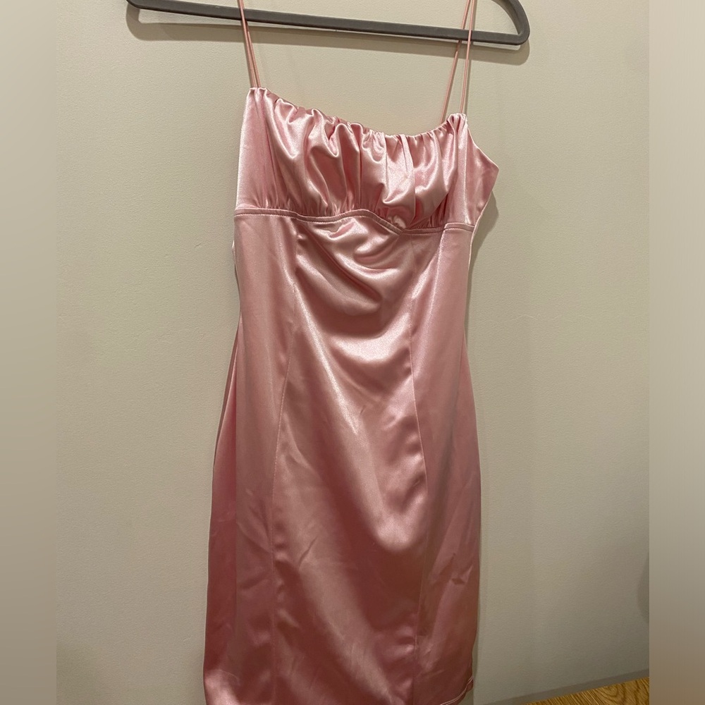 Short pink satin dress